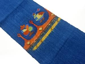 リサイクル　手織り真綿紬抽象鳥・花模様織出し名古屋帯